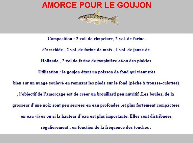 AMORCE POUR LE GOUJON